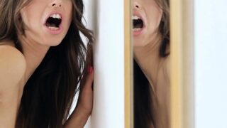 Ambitious brunette maid Susan Ayn enjoys cave stretch