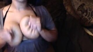 Beautiful Brunette Big Boobs Rides Fake Cock