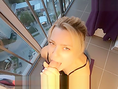 Blowjob and Rough PUBLIC Teen sex on the balcony. AMATEUR-POV