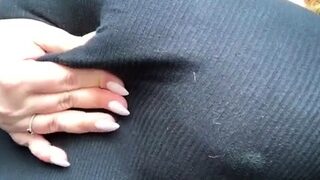 Busty curly brunette with big boobs fucks on couch