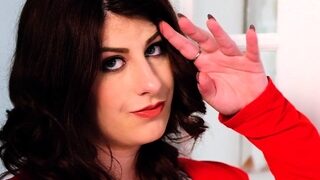 Busty curly brunette with big boobs fucks on couch