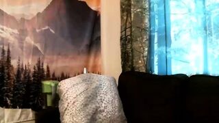 Busty curly brunette with big boobs fucks on couch