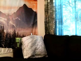 Busty curly brunette with big boobs fucks on couch