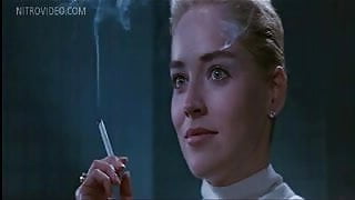 Celeb Sharon Stone flashing her pussy