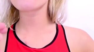 Charismatic blonde sucks cock with lust in studio