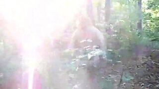 chubby girl with big booty walking nude in forest