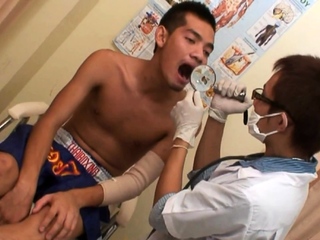 Examined twink Asian breeding his medic till making him cum