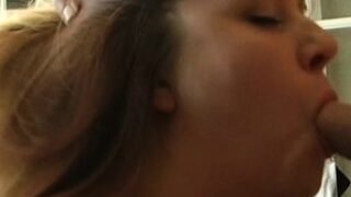 Fat floozy is bouncing on big dick of man after sucking it