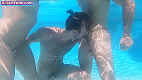 Girlfriend cockriding bisexual boyfriend during pool party