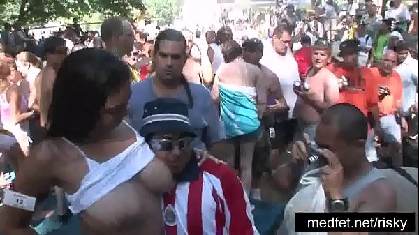 Hot girls reveal all at an outdoor celebration