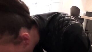 leather jacket blowjob