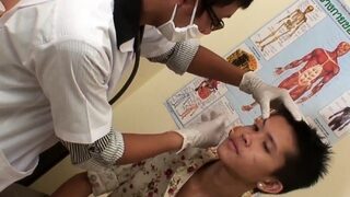 Slim Asian rimmed and breeded by doctor after exam and bj
