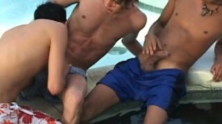 Twink latinos sucking and barebacking in outdoor threesome