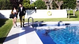 Braless Latina earns free rent by bending over