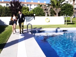 Braless Latina earns free rent by bending over