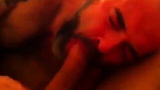 Hairy Daddy Sucks A Big Dick in Bed
