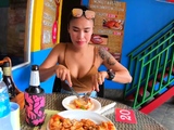 Pizza for couple then pussy for dessert