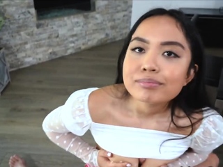 Riding Asian teen roomie with big natural tits