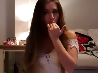 Sexy teen brunette masturbating closeup