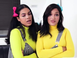 Thicc ebony stepsisters fucking stepbrother together