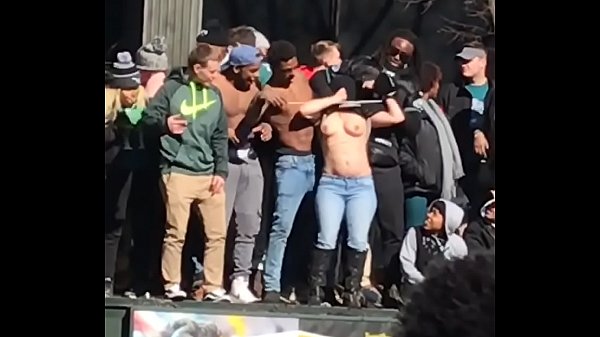 White Girl Shaking Titties at Philadelphia Eagles Super Bowl Celebration Parade