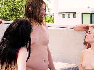 A blonde teen licks stepsis while stepuncle fucking her