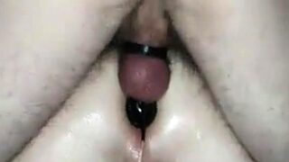 bareback creampie with anal beads inside