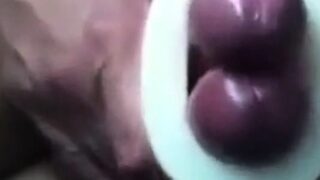 Buddies using a cock sleeve together with nice cumshots