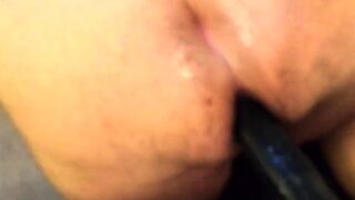 Hairy chub ass and big black dildo