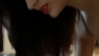 Stunning German brunette in stockings gets rewarding cumshot