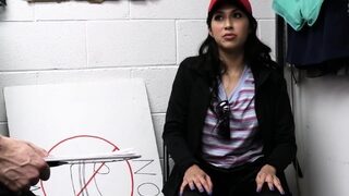 Teen with black hair stripped and her pussy gets fucked hard