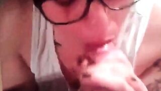 Tatted slut strokes and sucks cock for a facial 2