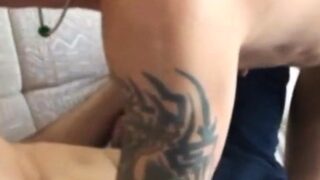 Tattooed athletic German gives blowjob and fucks partner